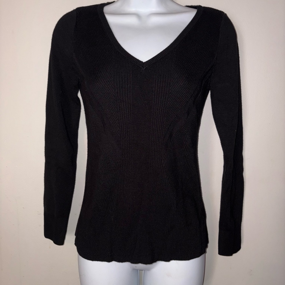 White House Black Market Black Long Sleeve V-Neck Top